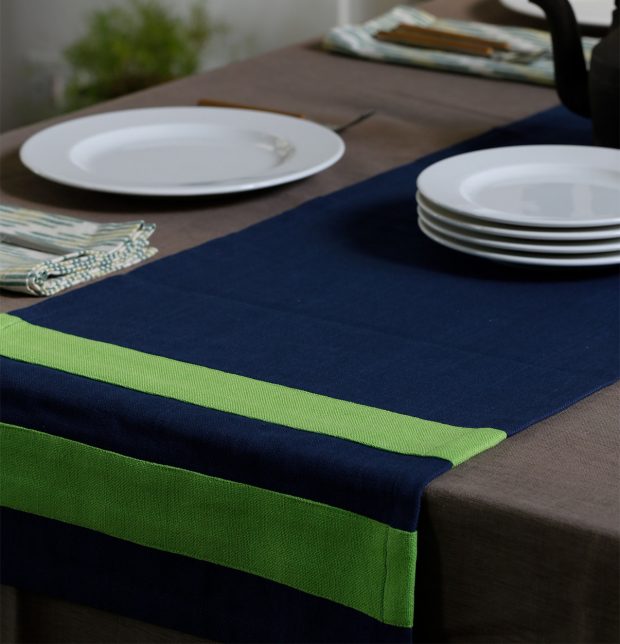 Chambray Cotton Table Runner Green/Blue 14