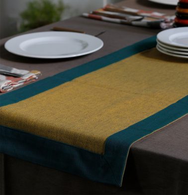 Chambray Cotton Table Runner Yellow/Green 14x 60