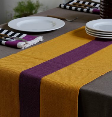 Chambray Cotton Table Runner Yellow/Purple 14 x 60
