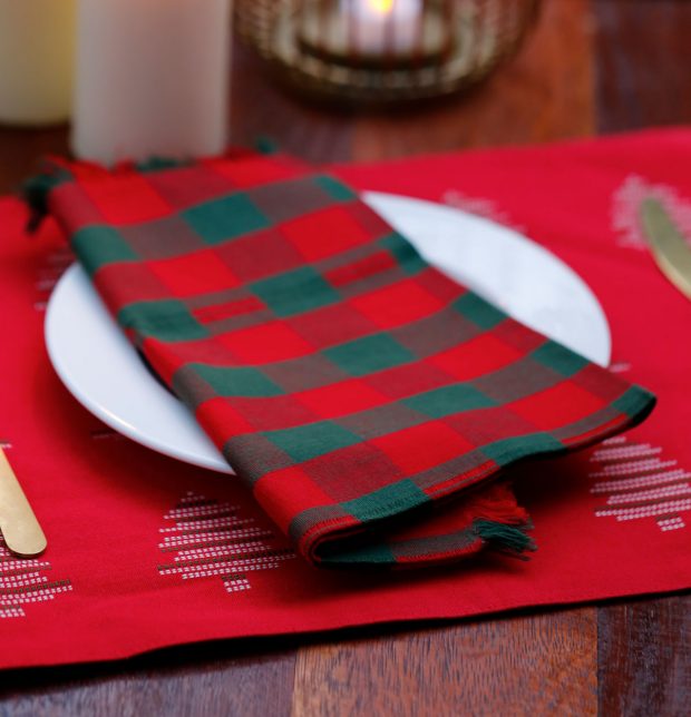 Christmas Checks Cotton Table Napkins  Red/Green- Set of 6