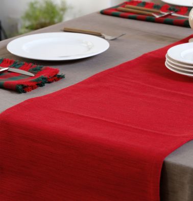 Handwoven Cotton Table Runner Red