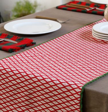 Christmas Handwoven Cotton Table Runner Red/Green 14"x 90"