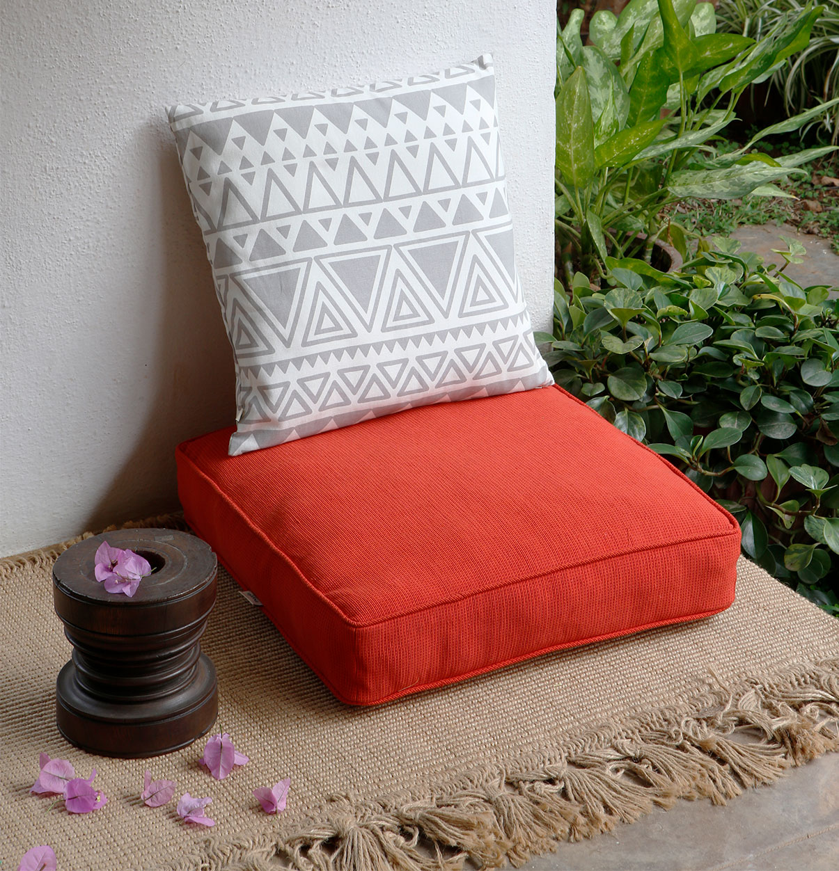 Handwoven Cotton Floor Cushion Mandarin Red