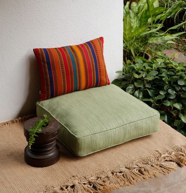 Handwoven Solid Cotton Floor Cushion Sage green