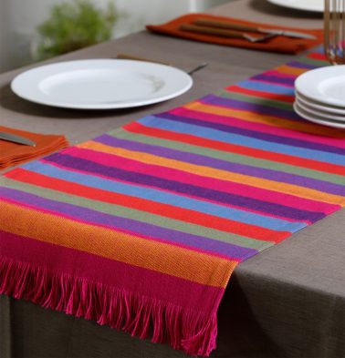Handwoven Cotton Stripe with Fringes Table Runner Multi-color 14x 90