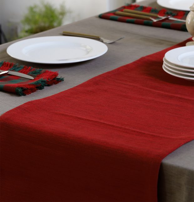 Handwoven Cotton Table Runner Red
