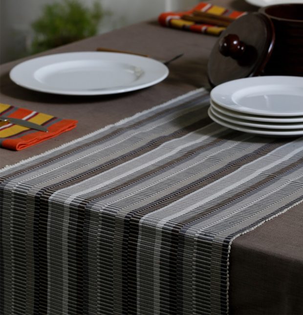 Fine Striped Cotton Table Runner Shades of Grey 14