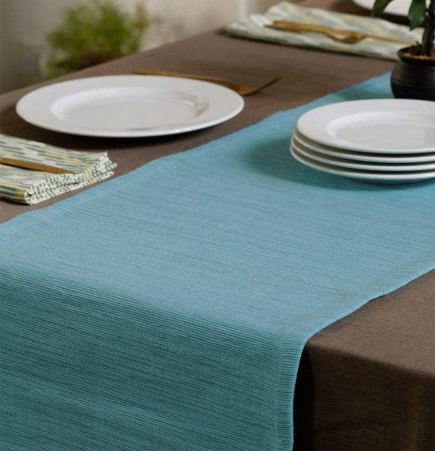 Handwoven Cotton Table Runner Teal Blue