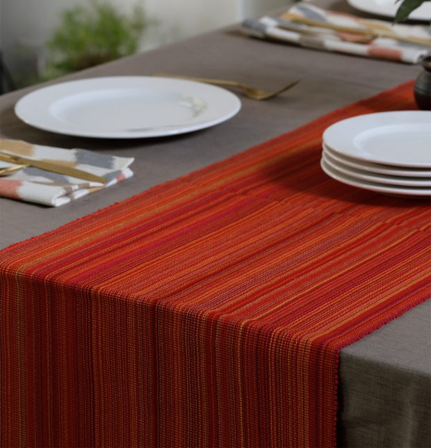 Handwoven Cotton Stripe Table Runner Red 14
