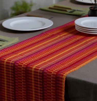 Handwoven Stripes Cotton Table Runner Beetroot Red/Yellow 14x 90