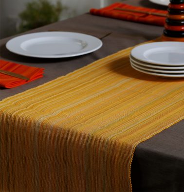 Handwoven Stripes Cotton Table Runner Yellow 14x 60