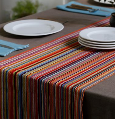 Handwoven Sunny Stripes Table Runner Multi Colour 14x 90