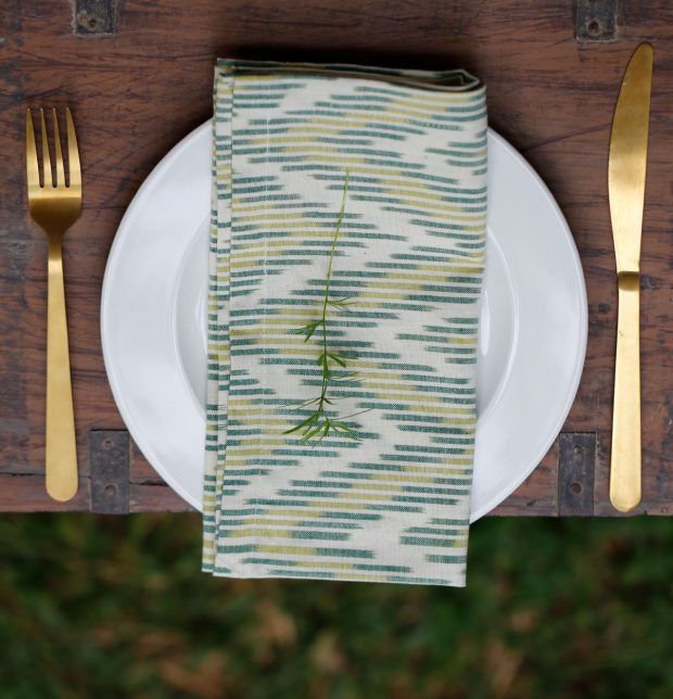 Ikat Handwoven Cotton Table Napkins Shades of Green