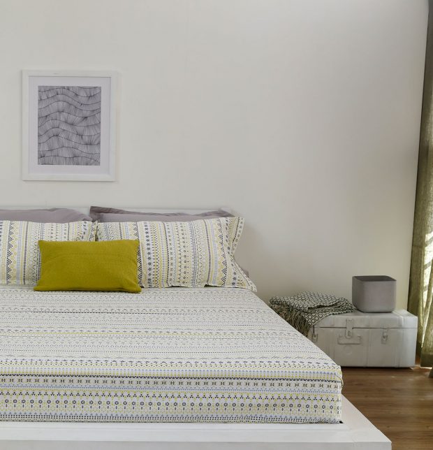 Mosaic Print Cotton Fitted Bedsheet Lemon Yellow