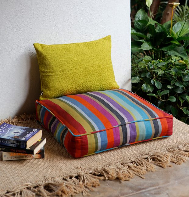 Rainbow Stripe Cotton Floor Cushion Multi color