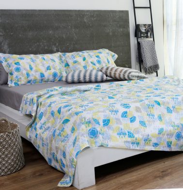 Scattered Semi Print Cotton Bed Sheet – Yellow- With 2 pillow covers