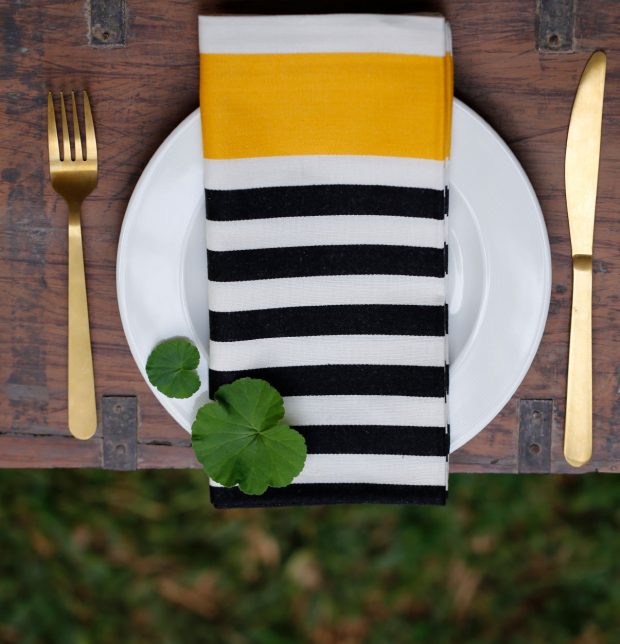 Satin Stripes Cotton Table Napkins Yellow/Black - Set of 6
