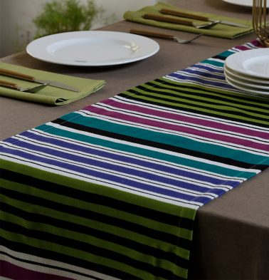 Satin Stripe Cotton Table Runner Multi-color 14″x 90″