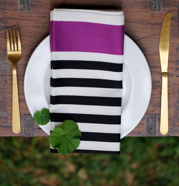 Satin Stripes Cotton Table Napkins Magenta/Black- Set of 6