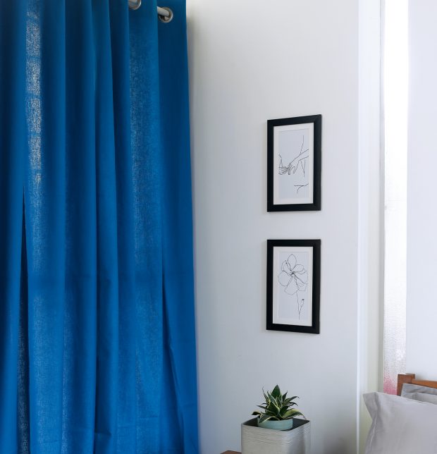 Solid Cotton Curtain Brilliant Blue
