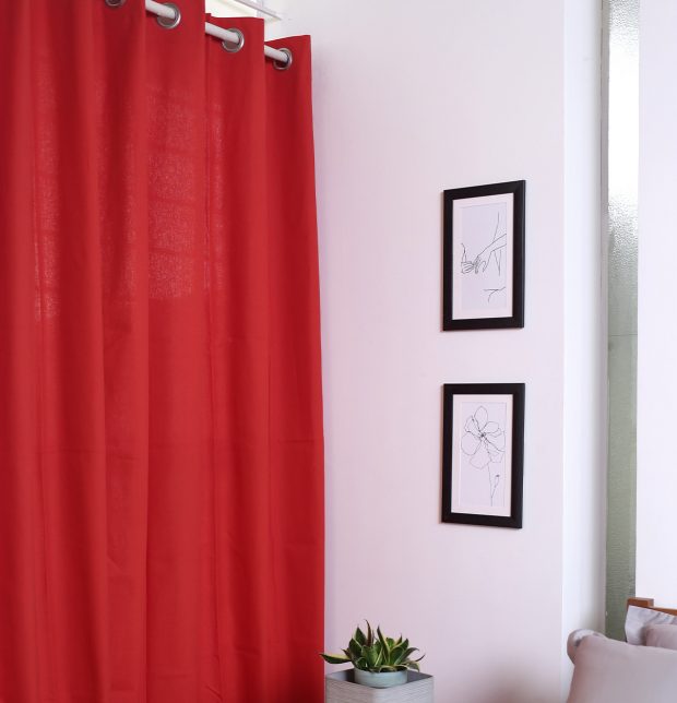 Customizable Curtain, Cotton - Solid - Brilliant Red