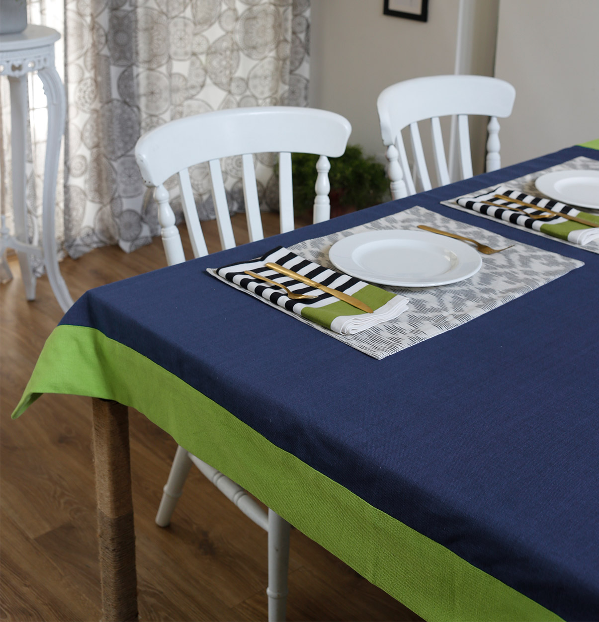 Solid Cotton Table Cloth Lime Green Blue 60 X 60 Thoppia