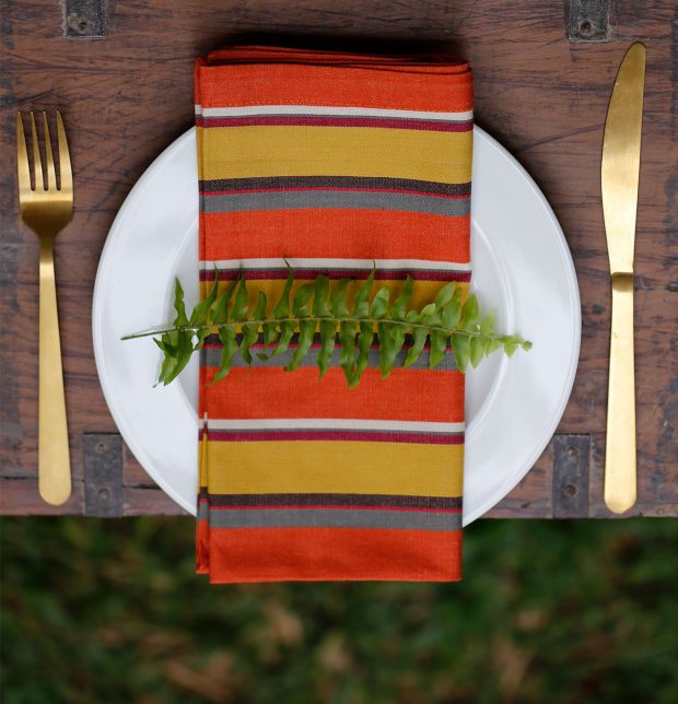 Stripe Cotton Table Napkins Orange/Gold- Set of 6