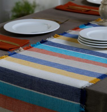 Sunny Stripes Cotton Table Runner Multi color 14x 90