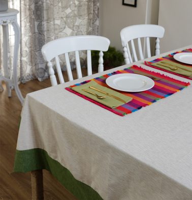 Textura Cotton Table Cloth Beige/Green 60 x 90