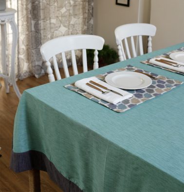 Textura Cotton Table Cloth Teal Blue/Grey 60″ x 90″