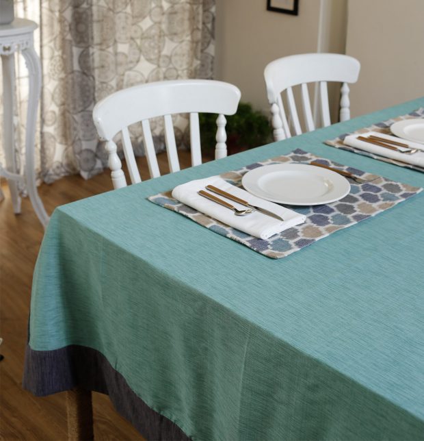 Textura Cotton Table Cloth Teal Blue/Grey 60