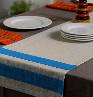 Textura Cotton Table Runner Blue/White 14x 90