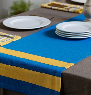 Textura Cotton Table Runner Blue/Yellow 14x 60