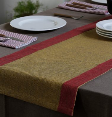 Textura Cotton Table Runner Cranberry/Mustard  14″x 90″