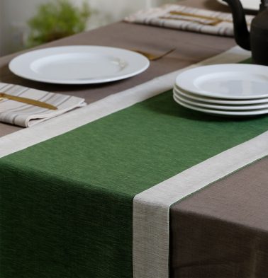 Textura Cotton Table Runner Green/Beige  14x 60