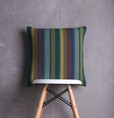 Handwoven Stripes Cotton Cushion cover Ribbed Green 18x18