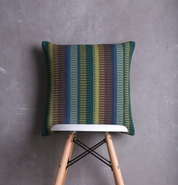 Handwoven Stripes Cotton Cushion cover Ribbed Green 18