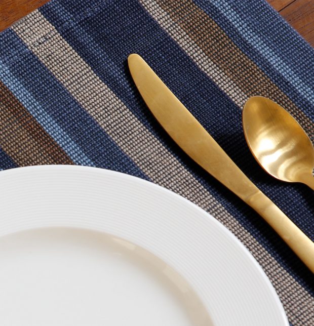 Handwoven Stripes Cotton Table Mats Shades of Blue/Grey- Set of 6