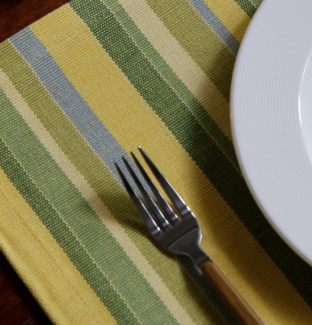 Handwoven Stripes Cotton Table Mats - Lime Yellow/Green- Set of 6