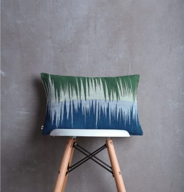 Ikat Handwoven Cotton Cushion Cover Green/Blue 12x18