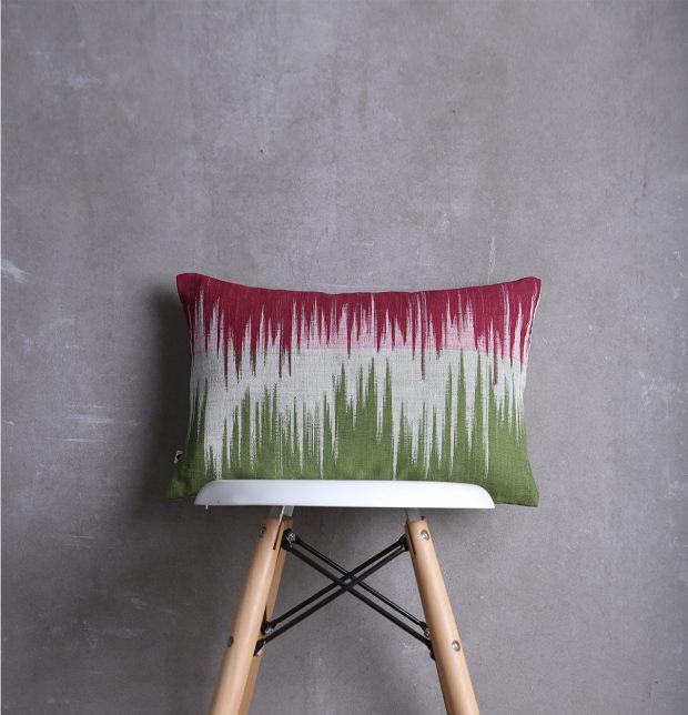 Ikat Handwoven Cotton Cushion Cover Green/Red 12