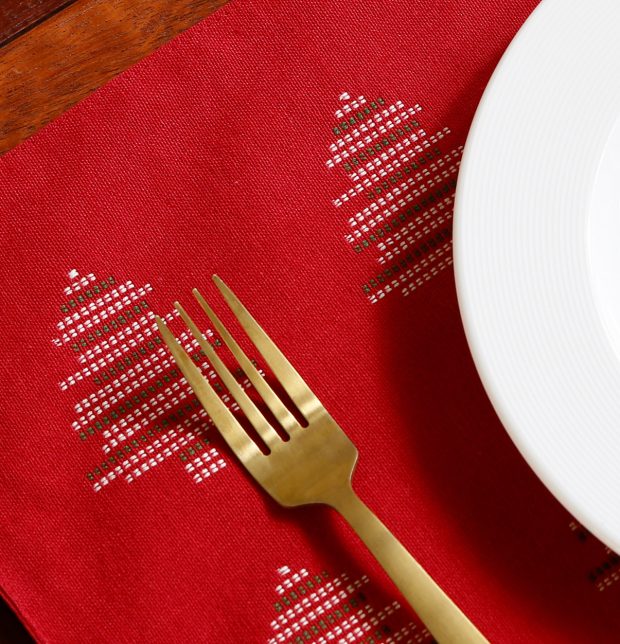 Christmas Tree Cotton Table Mats Red - Set of 6