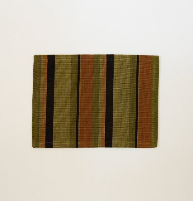 Handwoven Stripes Cotton Table Mats - Moss Green - Set of 6