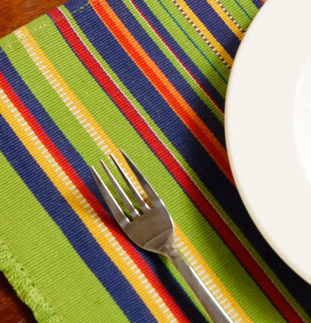 Handwoven Stripes Cotton Table Mats - Parrot Green - Set of 6