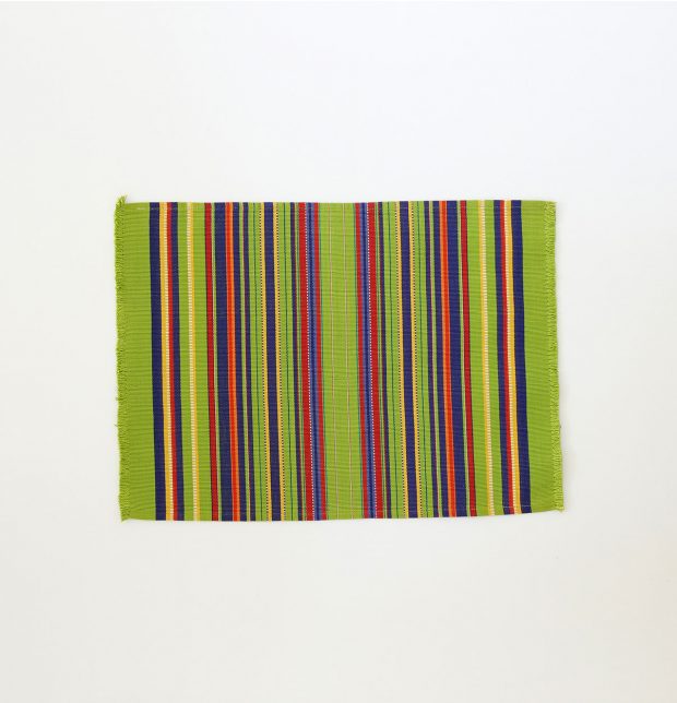 Handwoven Stripes Cotton Table Mats - Parrot Green - Set of 6