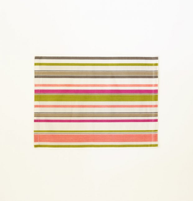 Handwoven Stripes Cotton Table Mats - Peach/Green - Set of 6