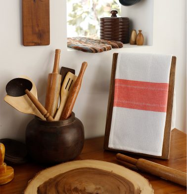 Honeycomb/Twill Cotton Kitchen Towel Coral Red