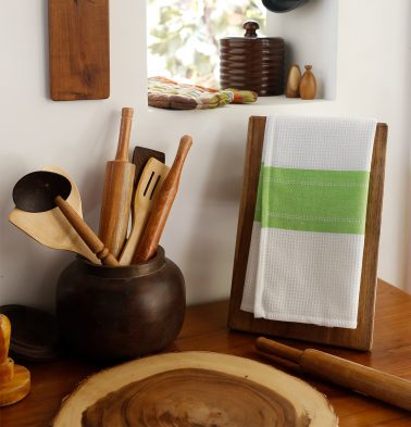 Honeycomb/Twill Cotton Kitchen Towel Parrot Green