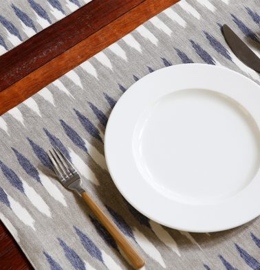 Ikat Handwoven Cotton Table Mats - Blue/Grey - Set of 6
