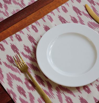 Ikat Handwoven Cotton Table Mats - White/Pink - Set of 6